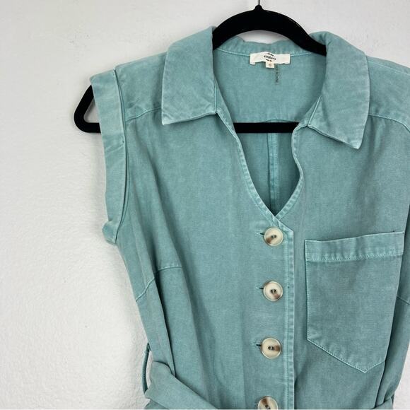 Entro | Teal Button Up Belted Romper 100% Cotton Spring Summer S - Picture 3 of 10